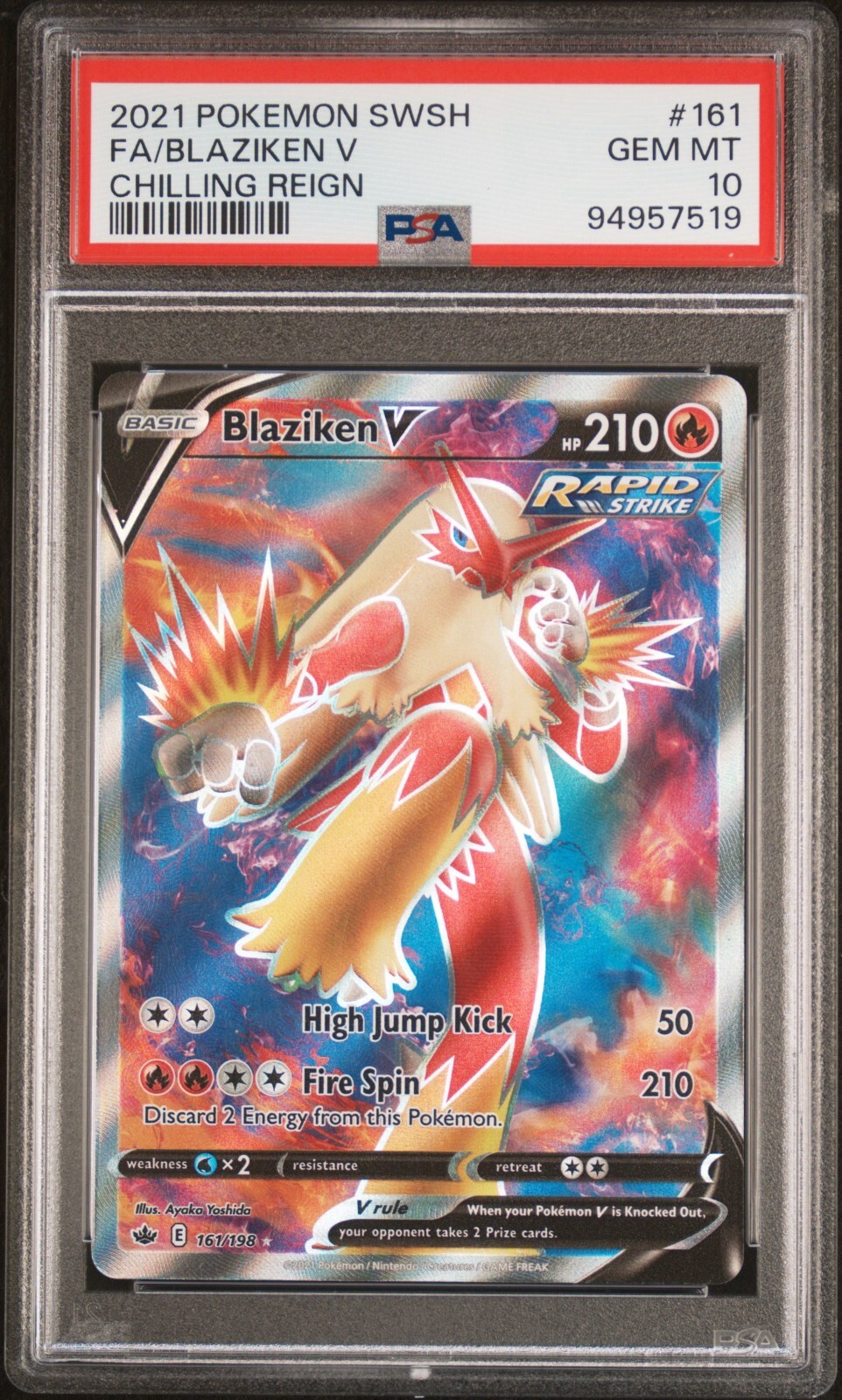 PSA 10 GEM MT Blaziken V Full Art 161/198 Chilling Reign PSA 10 GEM MT Blaziken V Full Art 161/198 Chilling Reign