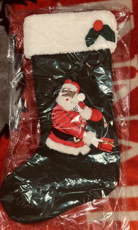 Rare🎅 Black Brown Santa Clause Christmas Stocking FULL SIZE 21" Decoration