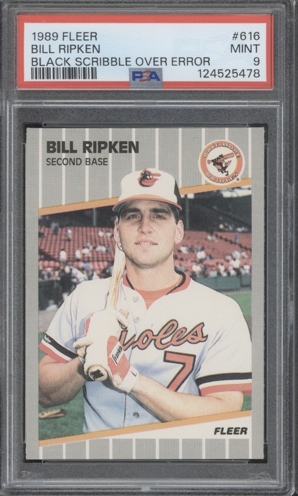 1989 Fleer Black Scribble Over Error #616 Bill Ripken Mint PSA 9