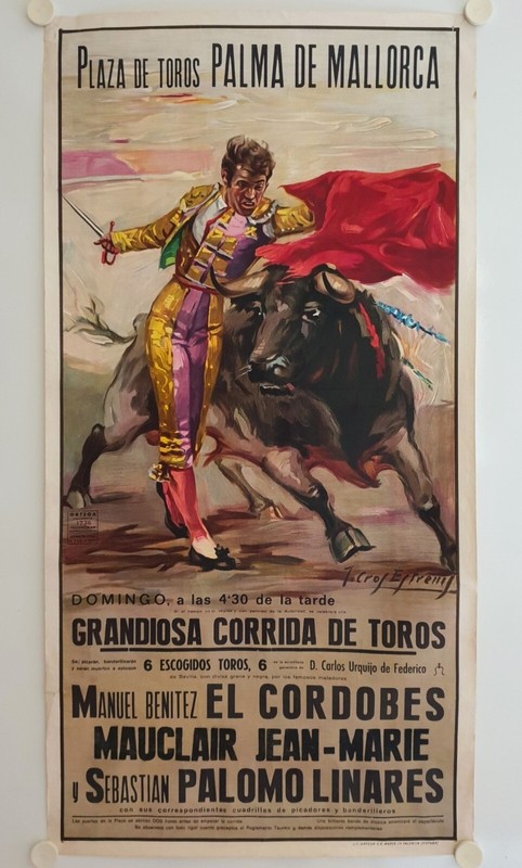Affiche Tauromachie Palma De Mallorca Corrida El Cordobes 1971 J. Cros Estrems