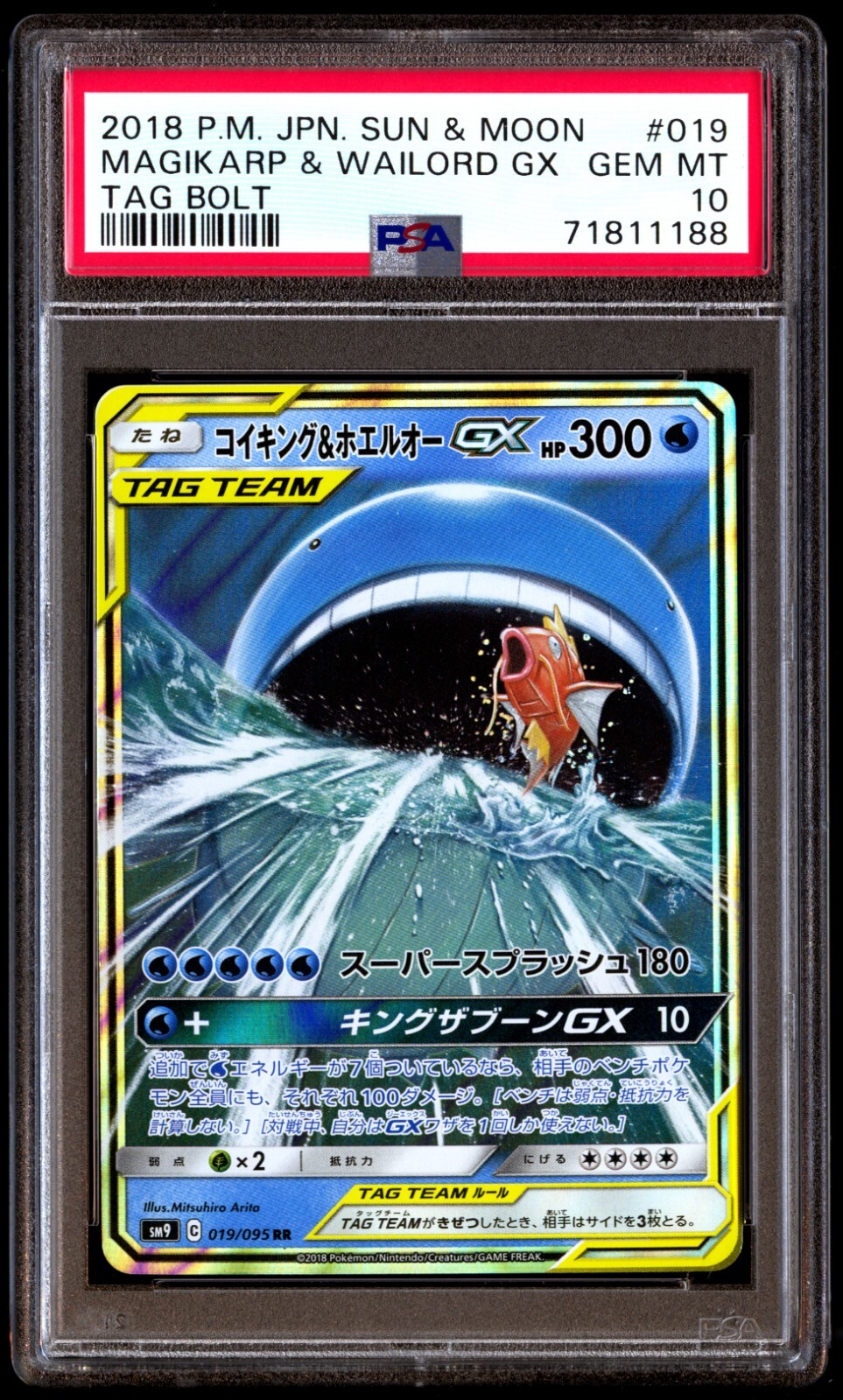 PSA 10 Gem Mint Magikarp & Wailord GX 019/095 Tag Bolt 2018 PSA 10 Gem Mint Magikarp & Wailord GX 019/095 Tag Bolt 2018