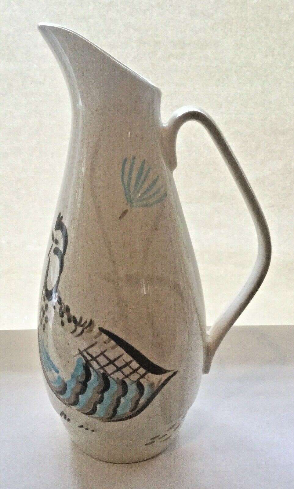 VINTAGE RED WING BOB WHITE HANDPAINTED BEVERAGE SERVER & LID PITCHER