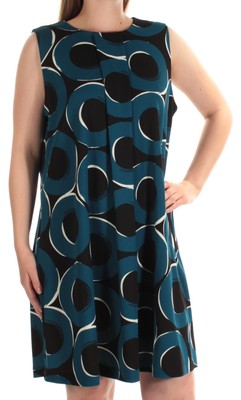 Женское платье-сорочка ALFANI с бирюзовым геометрическим рисунком без рукавов с круглым вырезом выше колена 10