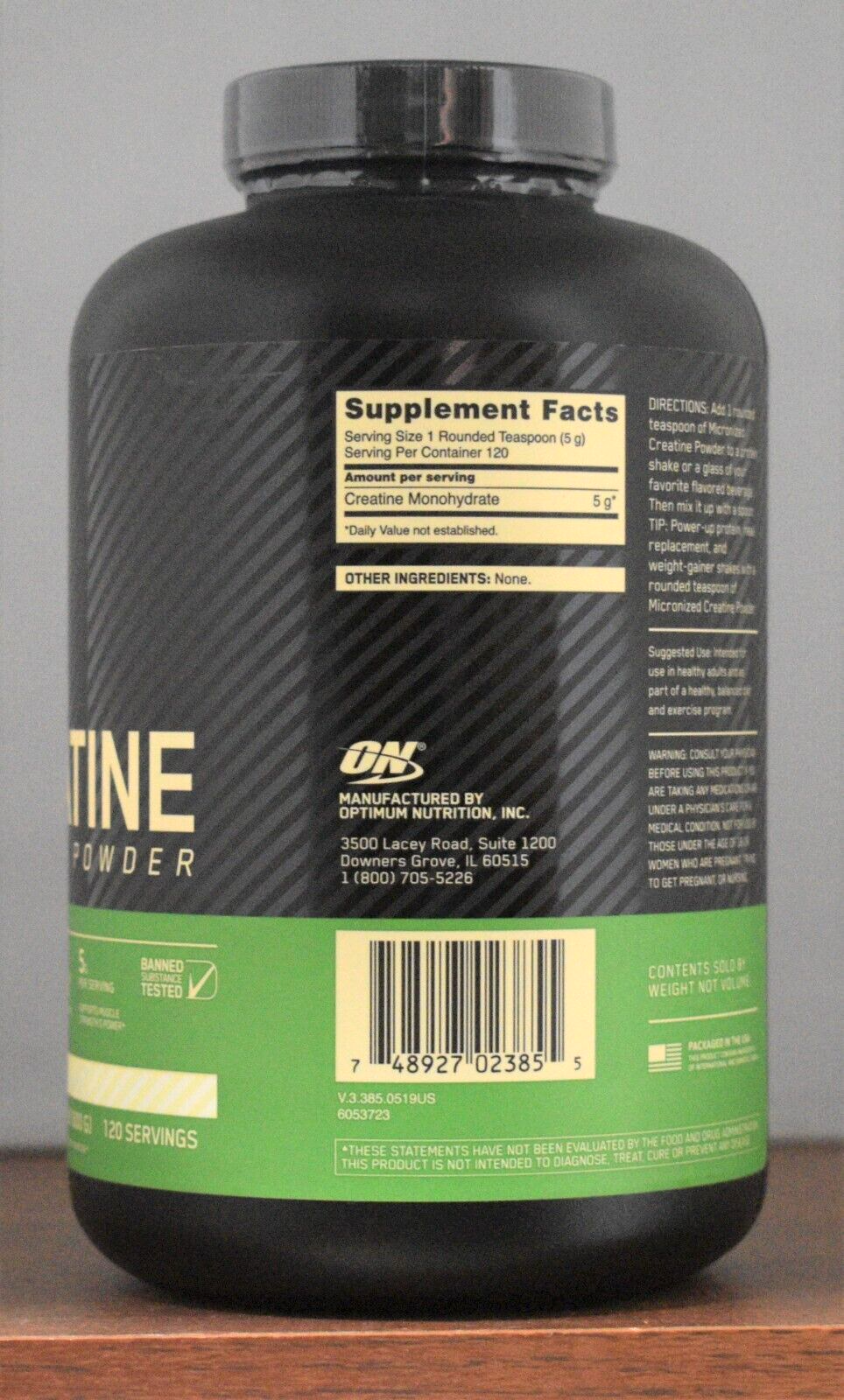 Optimum Nutrition Creatine Powder 600g Micronized 1.32 LB ON 120 Servings