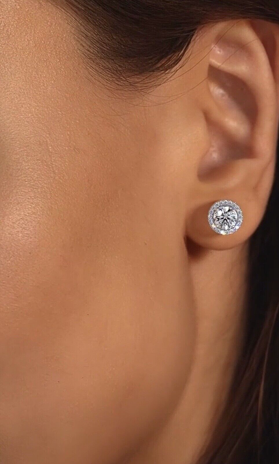 4 Ct Round Cut Lab Created Halo FL/D Stud Earrings 14K White Gold 8mm Push Back