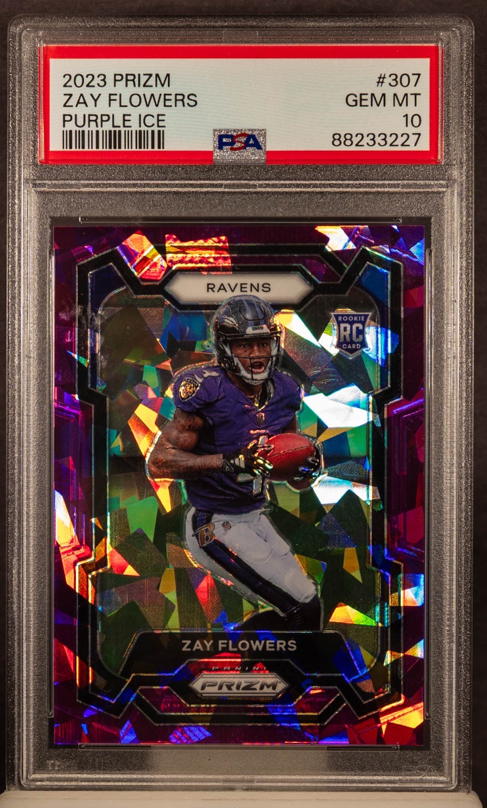 88233227 ZAY FLOWERS 2023 Panini Prizm 307 Purple Ice RC