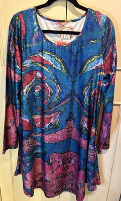 Simply Aster XL Tunic Dress A-line Multicolor, Long Sleeve W/ Pockets Casual Fun