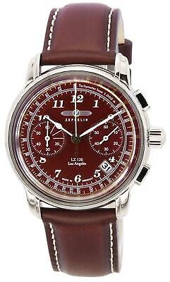 Pre-owned Zeppelin Lz126 Los Angeles Chronograph Burgundy Dial Quartz 76146 Men's Watch