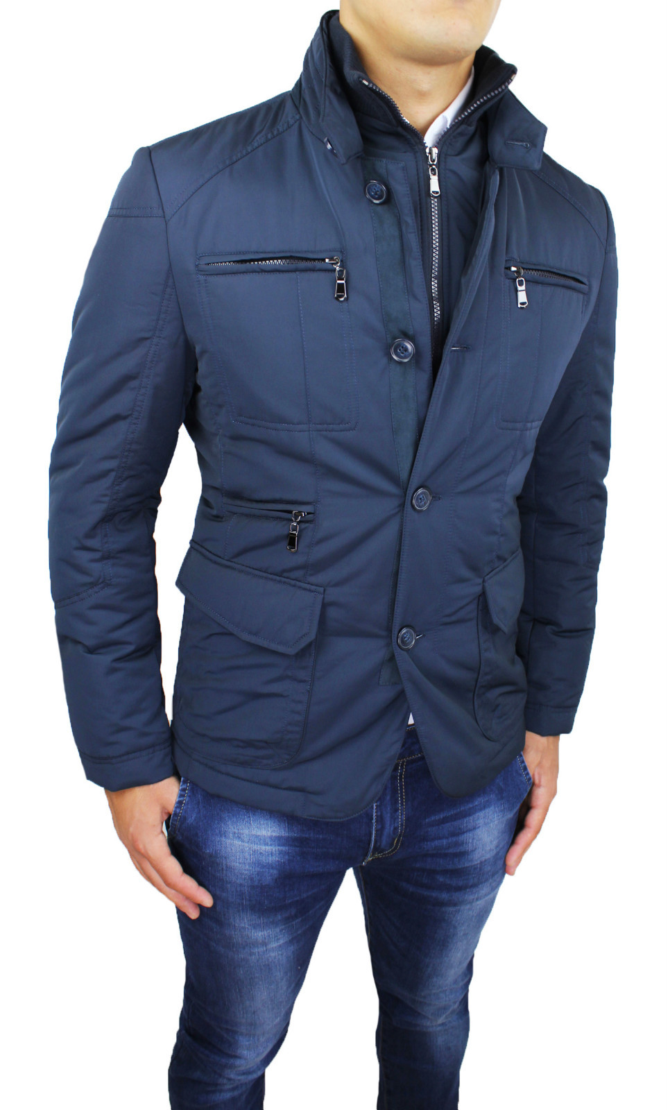 GIUBBOTTO PIUMINO UOMO SARTORIALE BLU SLIM FIT GIACCA INVERNALE NUOVA CON GILET