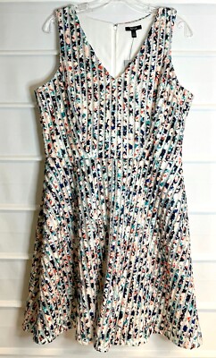 Apt 9 Blue Pink Aqua Honeycomb Sleeveless V Neck Fully Lined Dress 14 NWTS!