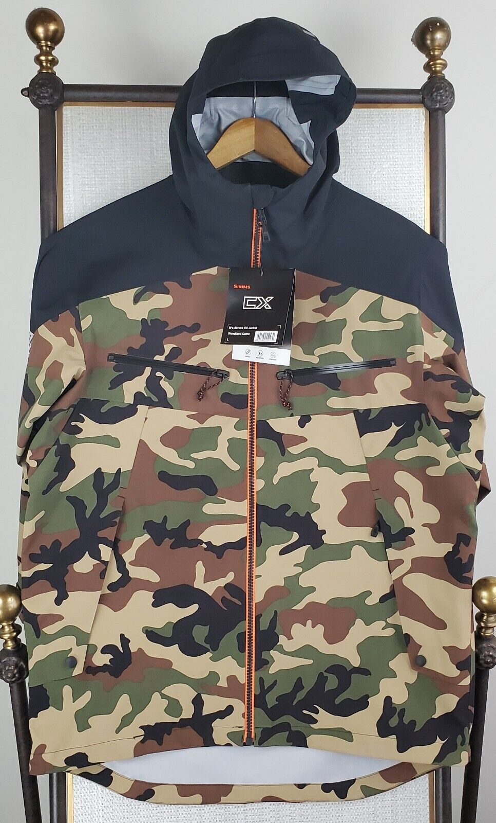 Pre-owned Simms $449  Mens Size Medium 30k Waterproof Woodland Camo Cx Jacket Hood In Multicolor