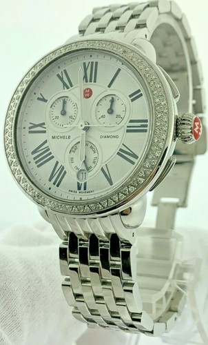Pre-owned Michele Diamond Dial Round Face Chronograph 0.60ct Ladies Watch