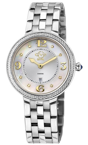 Pre-owned Gv2 By Gevril Women's 12905b Verona Mop Dial Diamond Swiss Quartz Steel Watch