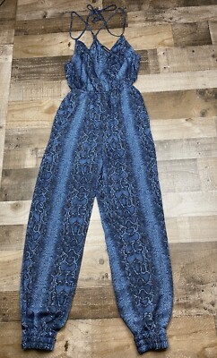 BCBG Maxazria Python Snakeskin Jumpsuit Pacific Blue XS Sleeveless Lightweight