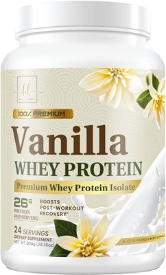 Whey Protein Powder Vanilla Whey Isolate with 24g Protein & BCAAs to Support ...