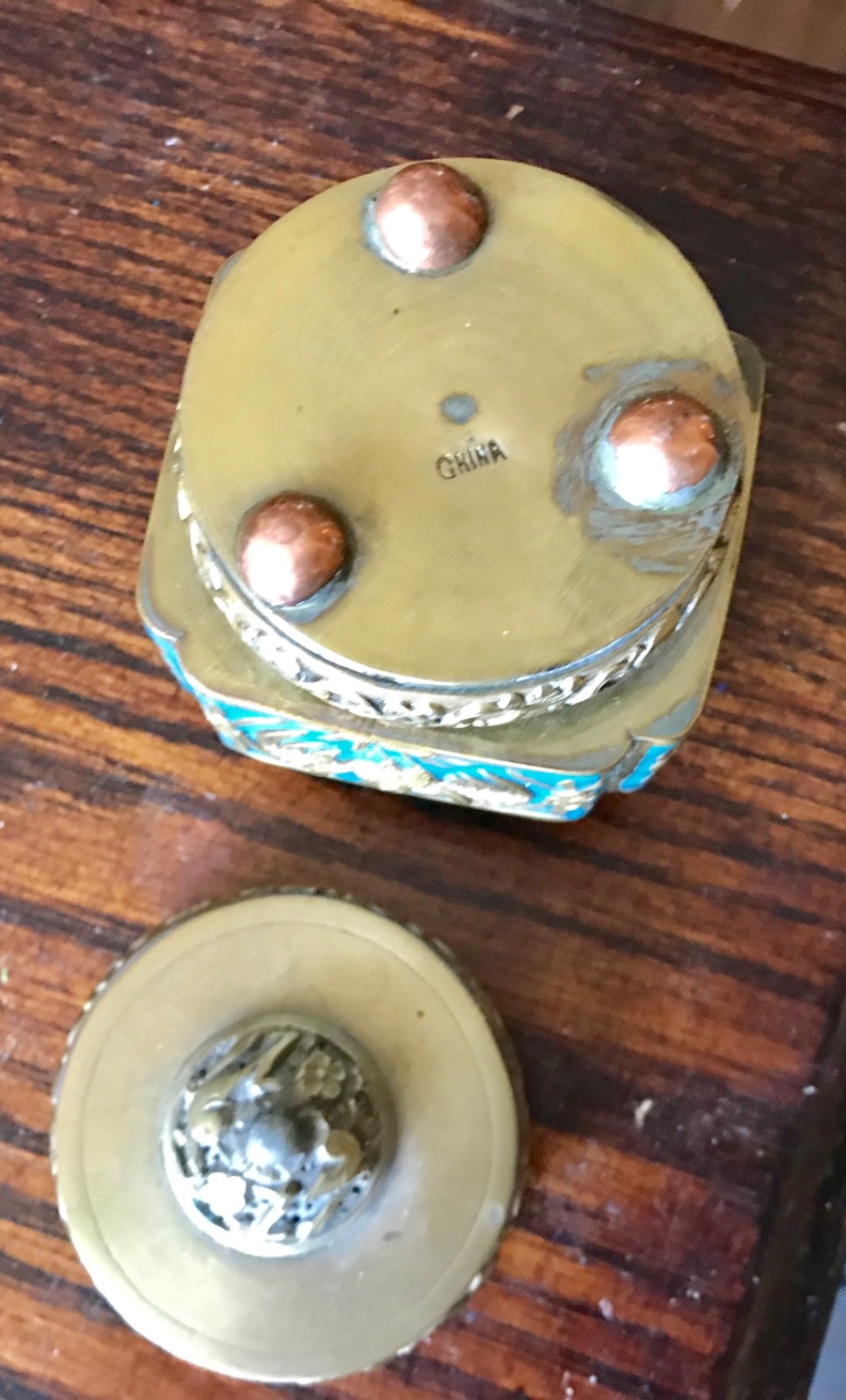 Antique Chinese Cloisonne and Brass Cranes Tea Caddy Jar