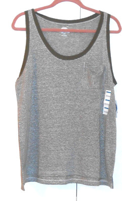  OLD NAVY OLIVE GREEN STRIPE LINEN BLEND THE BOYFRIEND TANK TOP - SIZE LARGE