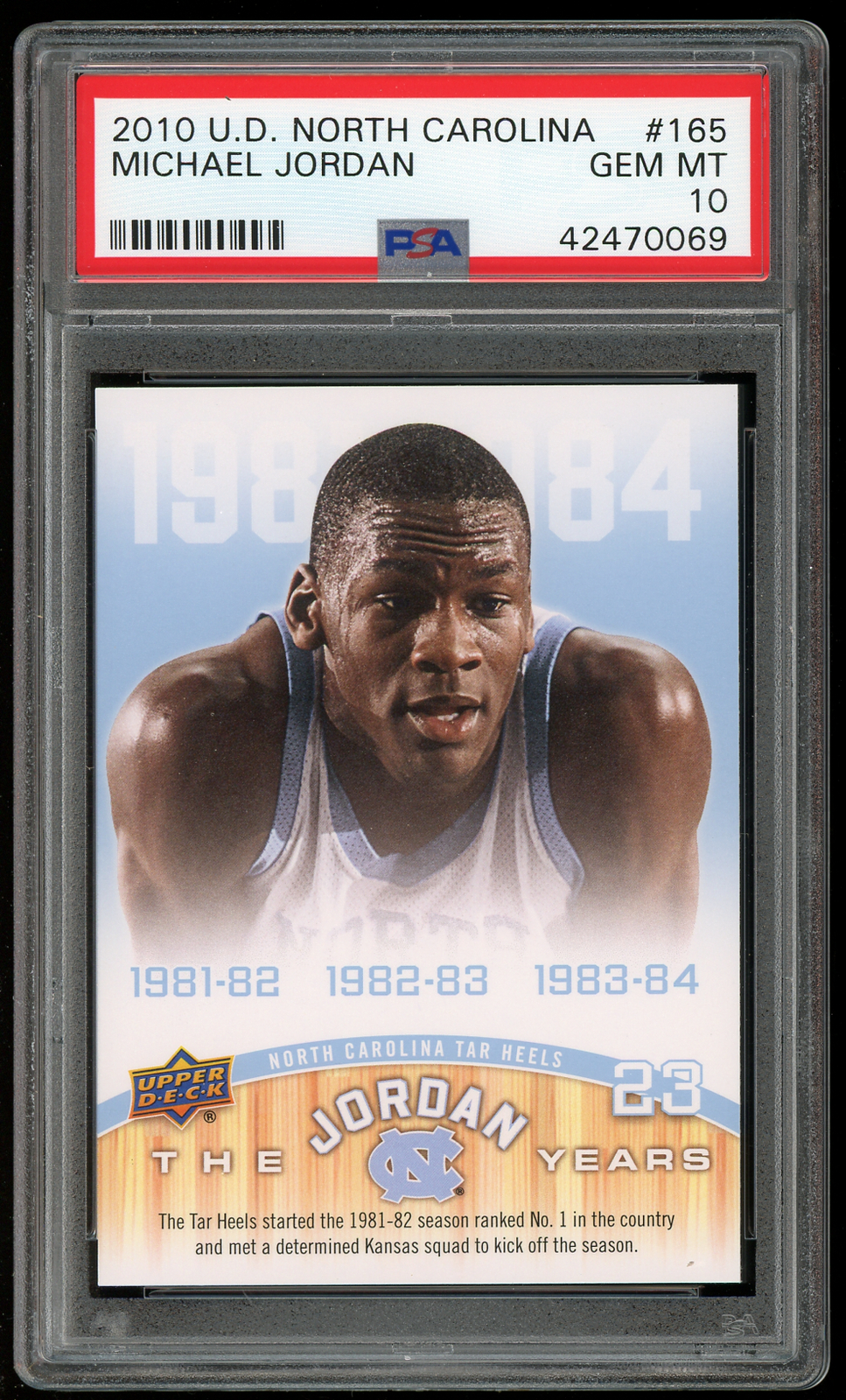 マイケルジョーダン　ノースカロライナ　PSA10 UNC JORDAN PSA 10 2010-11 Upper Deck North Carolina #165 Michael Jordan