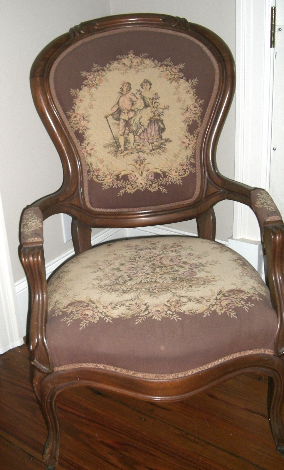 Antique Parlor chair  1800's  Victorian  Needlepoint Brown  cat #39