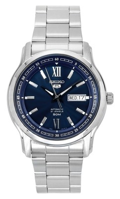Pre-owned Seiko 5 Analog Stainless Steel Blue Dial Day/date Automatic Snkp17k1 Mens Watch