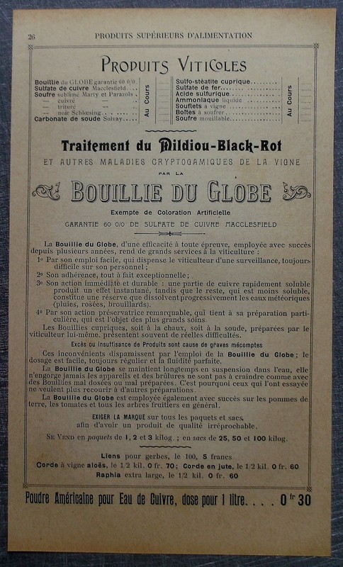 PublicitÃ© Bouillie Du Globe Produits Viticoles Mildiou Black Rot    Advert