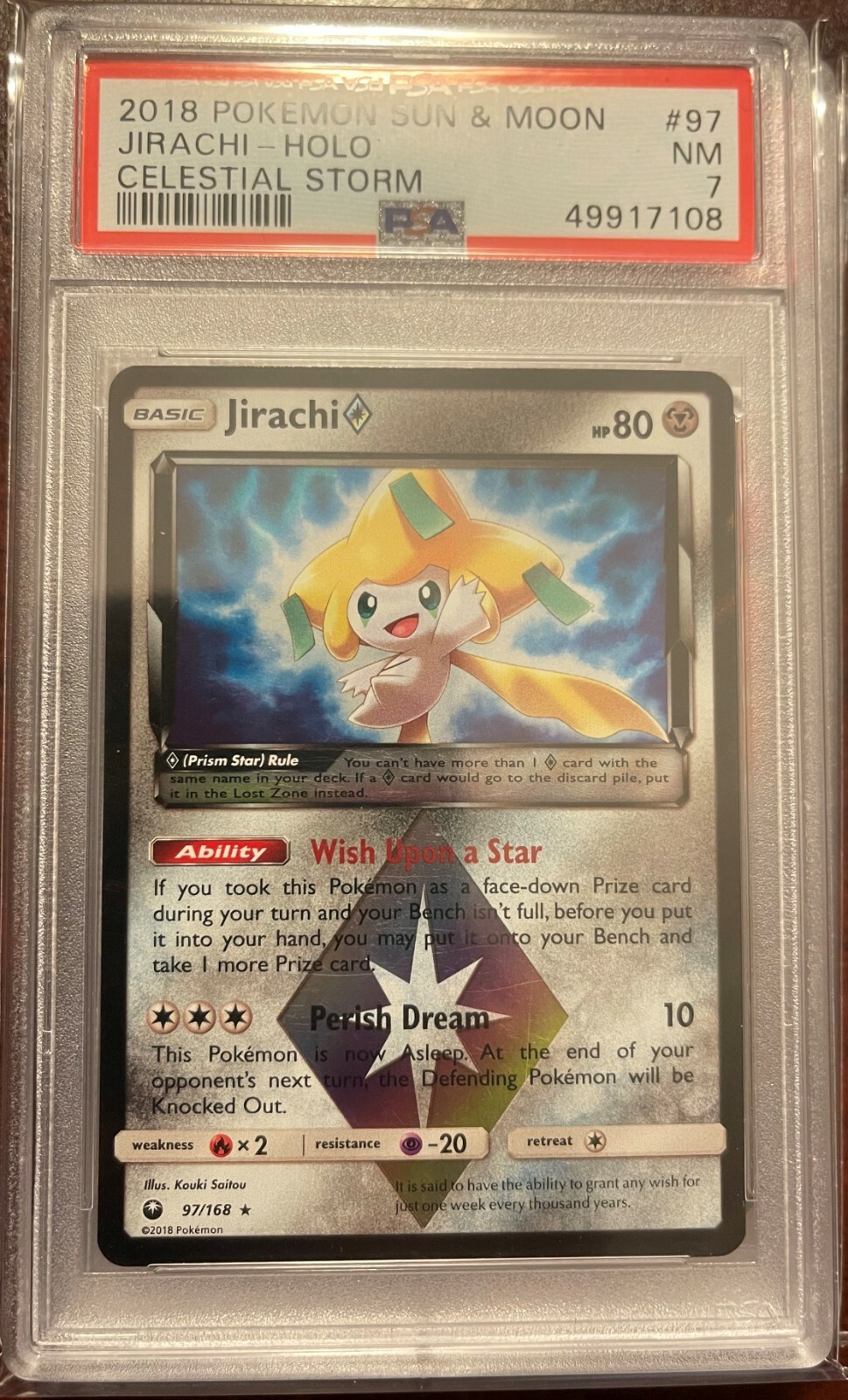 2018 Pokemon Celestial Storm Jirachi HOLO #97 Prism Star PSA 7 NM