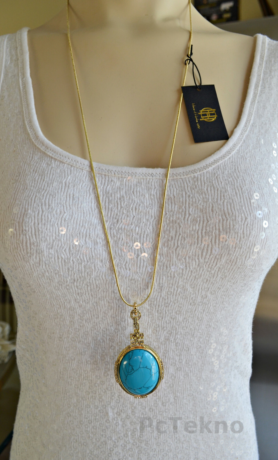 House of Harlow 1960 Tanta Crosshatch Turquoise Pendant