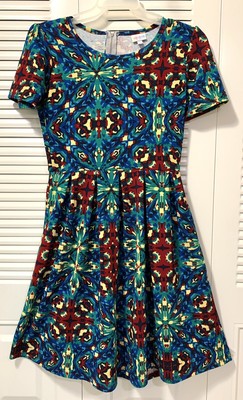 LulaRoe Amelia Fit & Flare Fun Kaleidoscope Abstract Print Dress Womens Size M