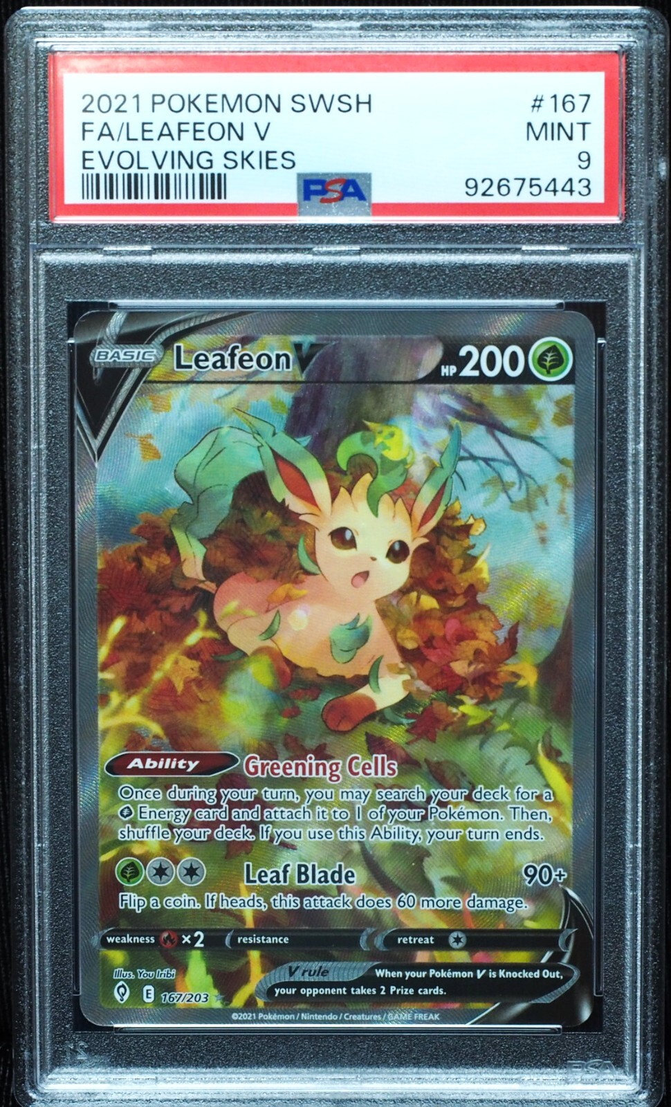 エーフィ V SR PSA9 Leafeon V 167/203 Alt Art Evolving Skies Pokemon Card PSA 9