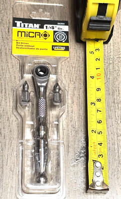 New Titan 1/4'' Hex Bit Micro Ratchet Low Profile Reversible w/bits #11333