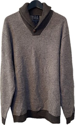 Jos A Bank Shawl Collar Sweater Men s 2XL Brown Fine Birdseye Preppy Academia