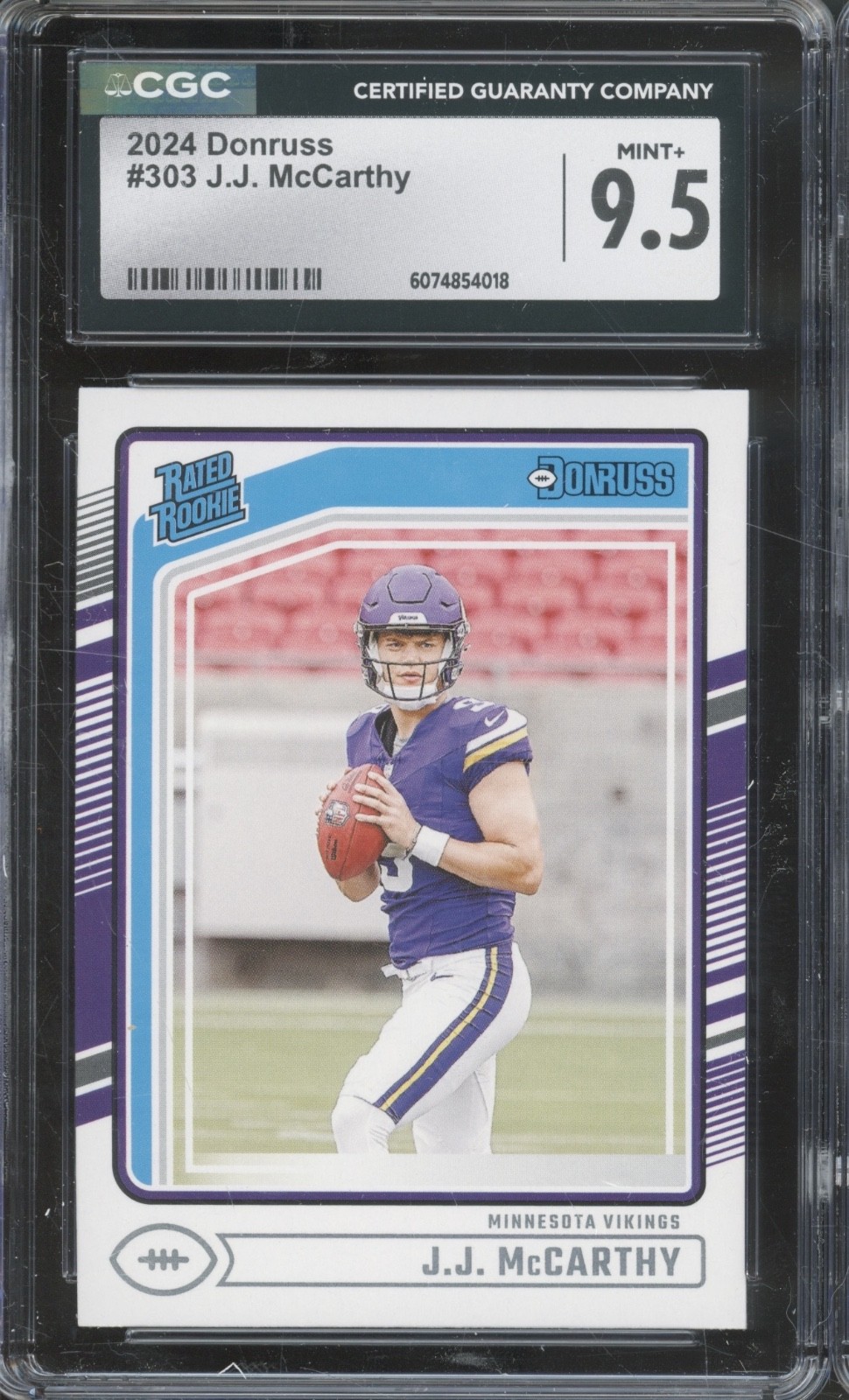 2024 Panini Donruss #303 J.J. McCarthy RC Rookie Gem Mint+ CGC 9.5