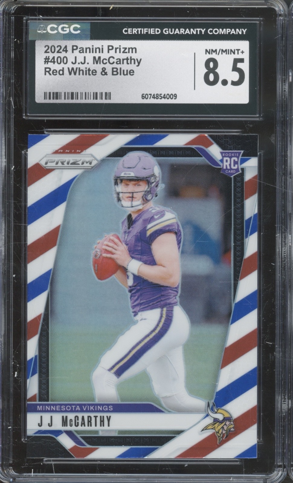 2024 Panini Prizm Red White Blue #400 J.J. McCarthy RC Rookie NM-MT+ CGC 8.5