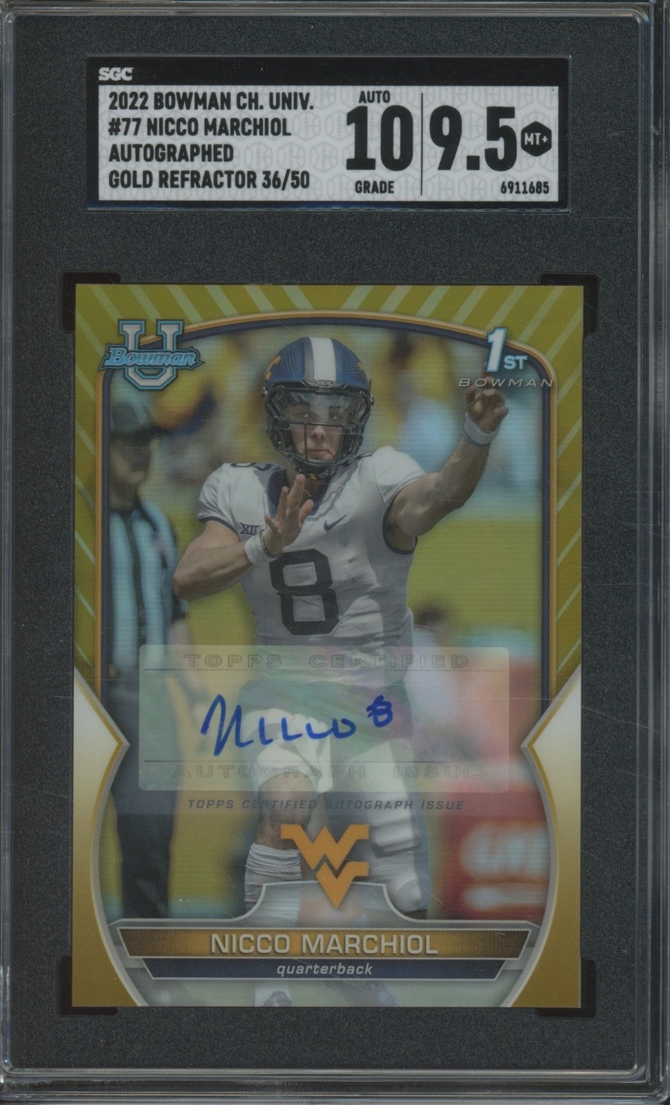 2022 Bowman U Chrome Gold Refractor Nicco Marchiol /50 RC Mint+ SGC 9.5 10 Auto