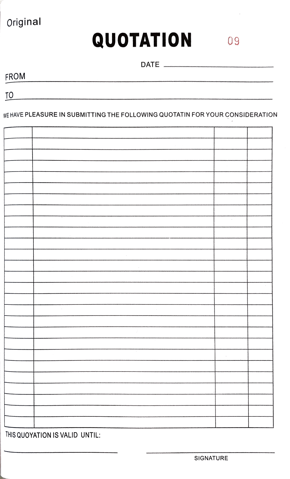 Quotation Book Carbonless Duplicate A4 size 297x210mm 50Leaf