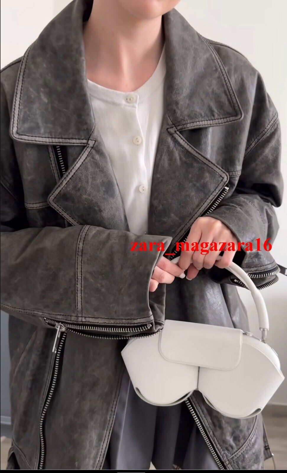 ZARA MAN FADED REAL LEATHER VINTAGE BIKER JACKET STONE GREY ZARA MAN FADED REAL LEATHER VINTAGE BIKER JACKET STONE GREY