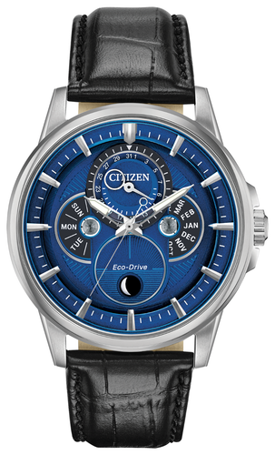 Pre-owned Citizen Eco-drive Calendrier Moonphase Leather Strap Men's Watch Bu0050-02l