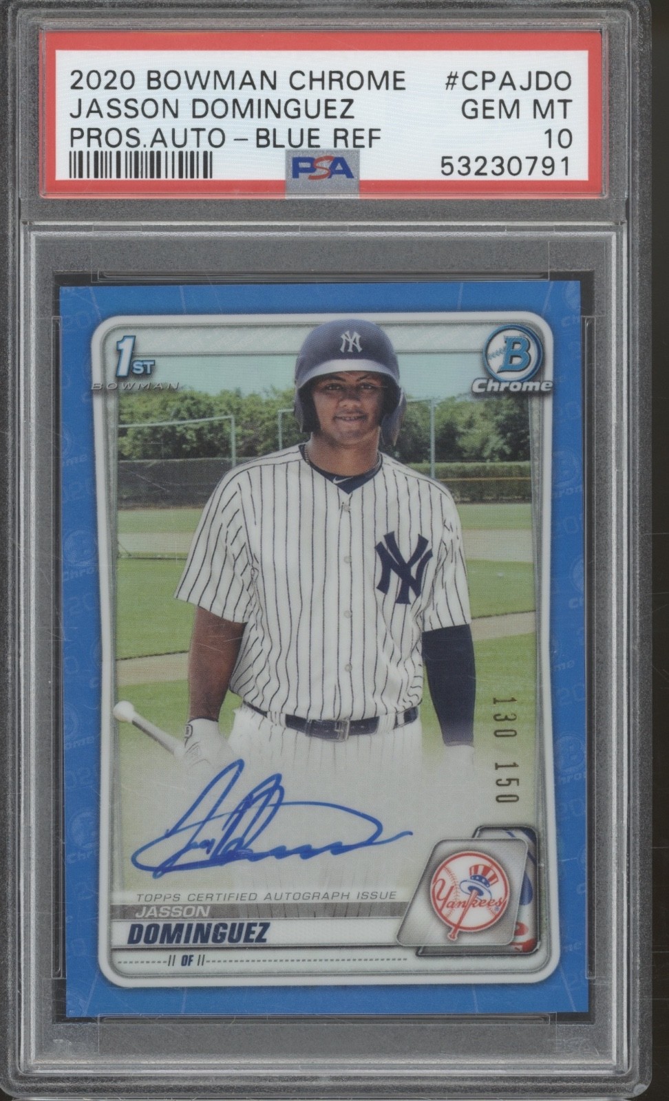 2020 Bowman Chrome Blue Refractor Jasson Dominguez /150 Auto RC Gem Mint PSA 10
