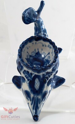 Gzhel Porcelain Caviar server bowl holder fish "Sturgeon" Acipenser Hand painted