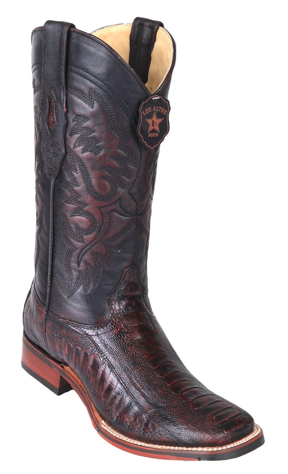 Pre-owned Los Altos Boots Los Altos Cherry Ostrich Leg Square Toe Tpu Rubber Sole Western Cowboy Boot Ee