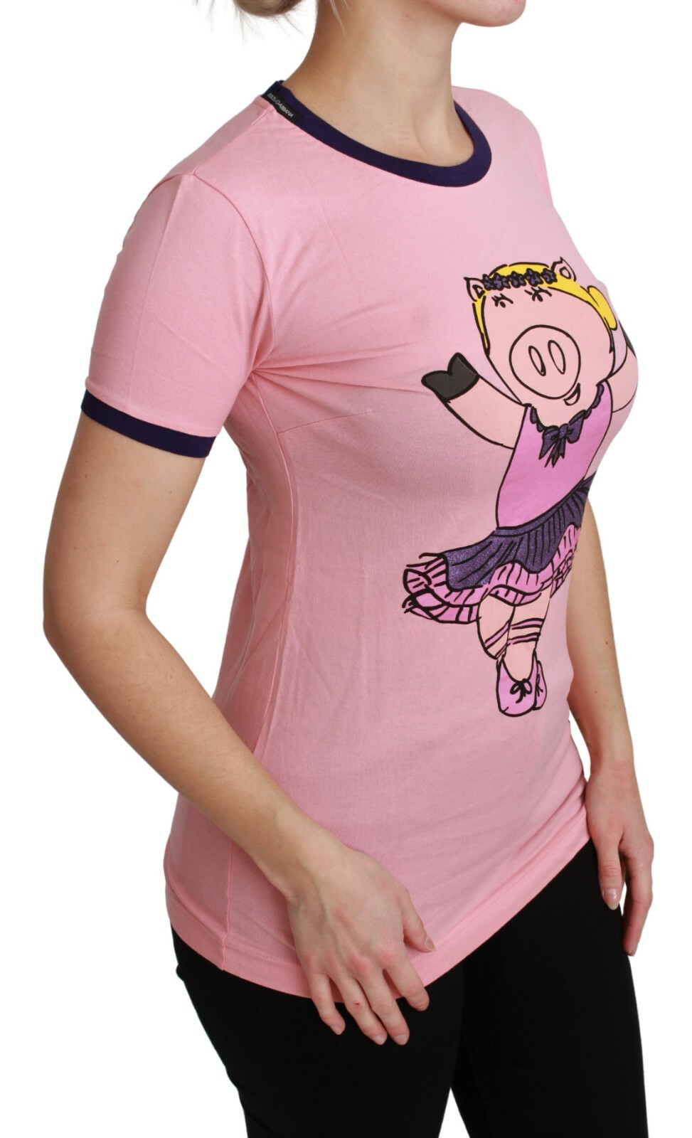 Pre-owned Dolce & Gabbana T-shirt Top Cotton Pink Year Of The Pig It38 / Us4 / Xs Rrp $400