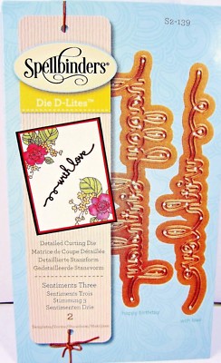 Sentiments Three Spellbinders D-Lites Die Set S2-139 Happy Birthday NEW!