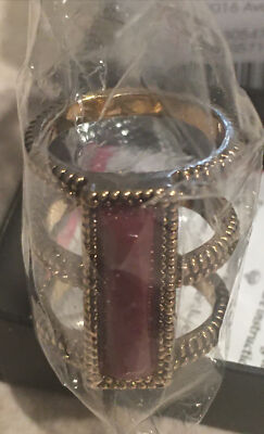 Seek Triump 3 Ring Dark Red Rectangular Stone Gold BronzeTone Setting Size 6 