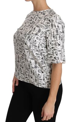 Pre-owned Dolce & Gabbana Blouse White Musical Instruments Print Top It46/us12/xl $545