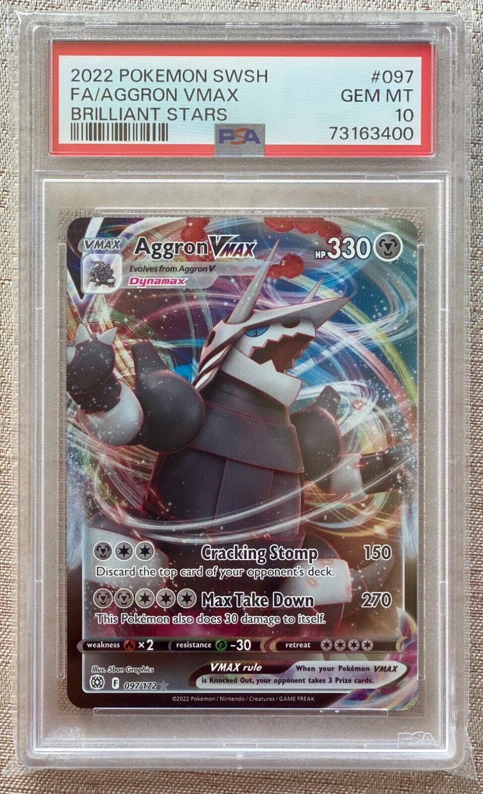 PSA 10 Aggron VMAX 097/172 Brilliant Stars FULL ART GEM MINT PSA 10 Aggron VMAX 097/172 Brilliant Stars FULL ART GEM MINT