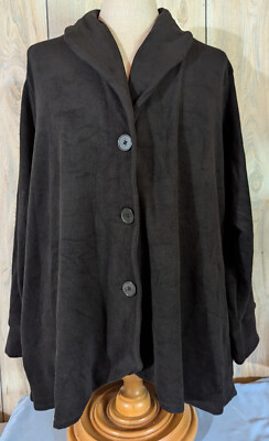 Cuddl Duds Fleecewear Stretch Button Front Cardigan 3X black