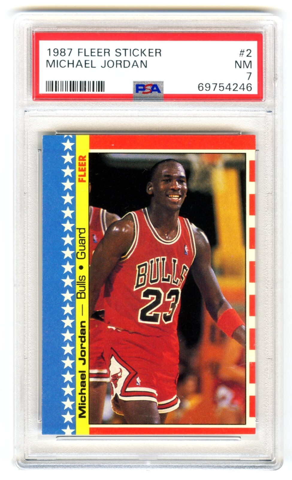 MICHAEL JORDAN~1987 FLEER STICKER PSA-7 NR-MT HOT NBA 2ND