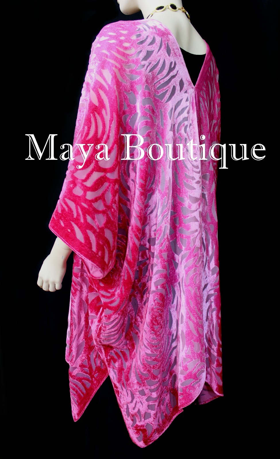 Pre-owned Maya Matazaro Pink Ombre Camellia Burnout Velvet Caftan Kimono Duster Hand Dyed