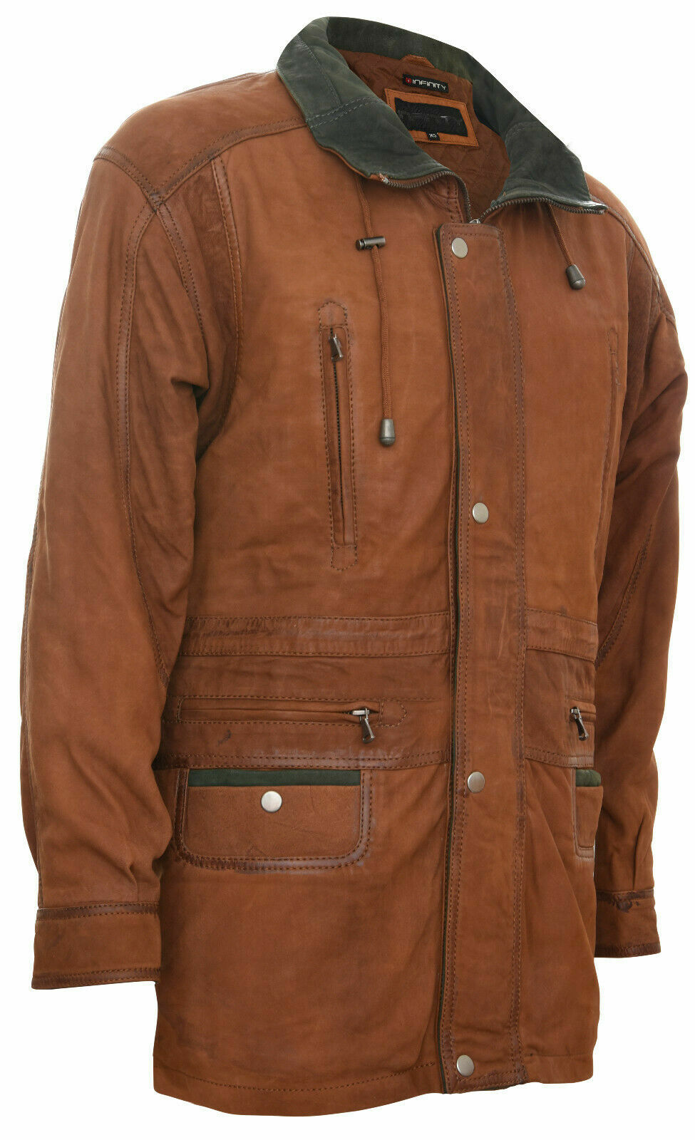 Pre-owned Infinity Leather Men's Classic Tan Rust Soft Supple Suede Buff Overcoat Parka Jacket