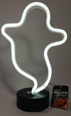 Let's Party Pumpkin Halloween Neon Ghost Light, 7 in. x 3.9 in. x 11.4 in